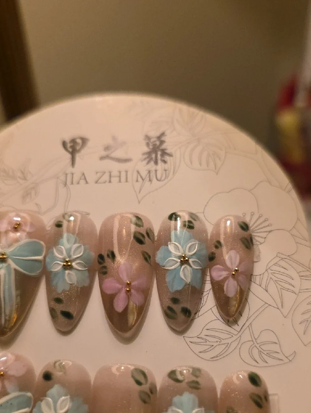Floral Press-On Nails - Pink & Blue Size Large